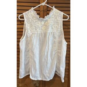 House of Harlow Large Embroidered Tank Top Cottage Peasant Floral Beachy Gauzy